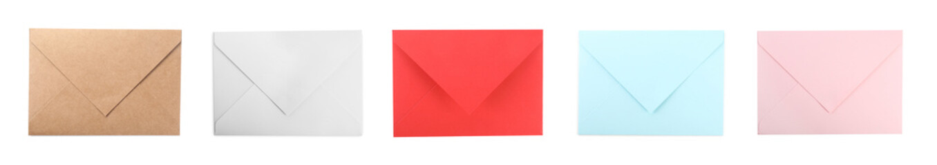 Set of letter envelopes isolated on white, top view