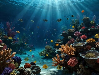 a coral reef with various colorful tropical fish.