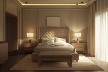 The room interior has a minimalist and modern design