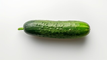 A fresh green cucumber with a glossy wet look perfectly centered on a clean white background in a close-up