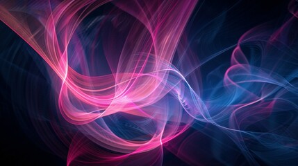 Pink and Blue Neon Swirls and Arches Against Black Background