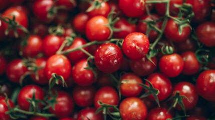 Close-up of a large number of cherry tomatoes in a heap. Fresh vegetables. Food concept.