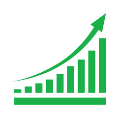 Growing business green arrow on white. Profit arow Vector illustration.Business concept, growing bar chart. Concept of sales symbol icon with arrow moving up. Economic Arrow With Growing Trend.