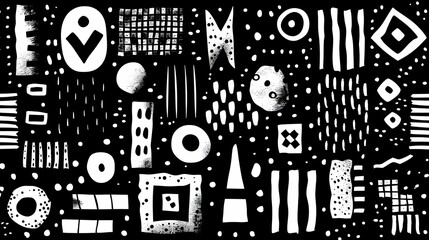 chunky doodle pattern, black and white vector, very simple 