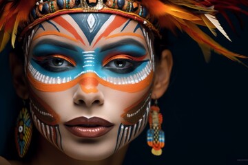 Caucasian woman in bright traditional african stage make up