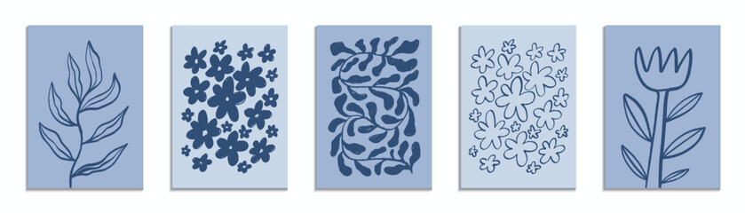 A set of stylish botanical abstract prints. Hand-drawn floral designs. Ideal for posters, postcards etc. Vector illustration