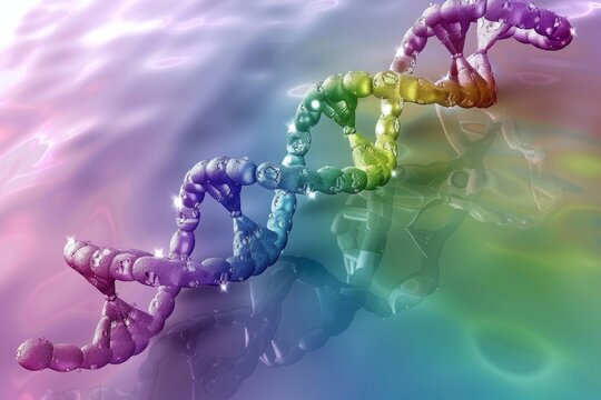 Multicolored DNA spiral in a fluid medium underscores the dynamic and adaptable nature of genetic information