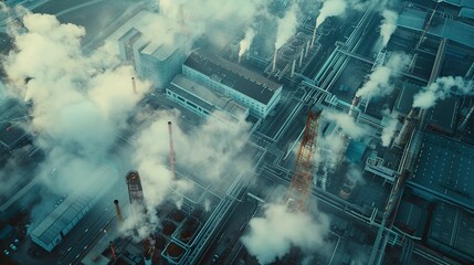 Naklejka premium Aerial View of Smart Industrial Areas: Embracing Cloud Computing and Factory Automation