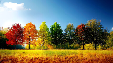 Fototapeta premium Farbenfrohe Bäume: Die Vier Jahreszeiten in Pracht