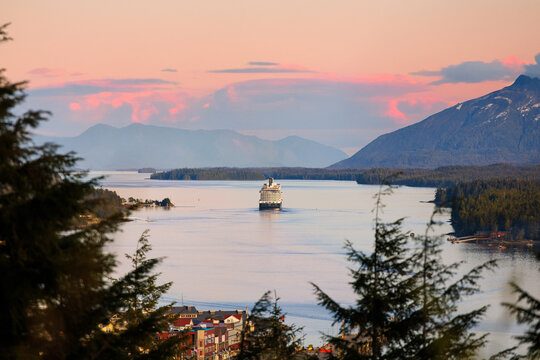 Sunset view of Cruise Leaving Ketchikan