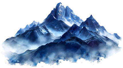 Mountain landscape made with blue paint splash isolated on a transparent background, PNG, Ai