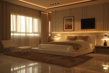 The room interior has a minimalist and modern design