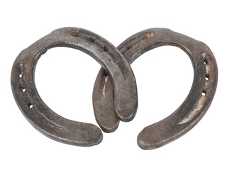 Two old horseshoe isolated on transparent background. Good luck and fortune charm.