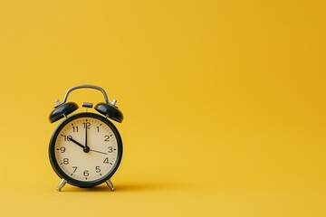 Black alarm clock on a yellow background