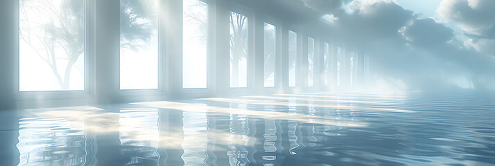 Virtual Reality Business Environment - White Background, Grey Accents, Blue Highlights