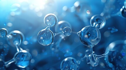 Blue Liquid Serum Molecule Atom Structure. Science Molecular Water DNA Medical Model
