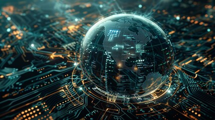 A glowing globe with a blue and green color scheme