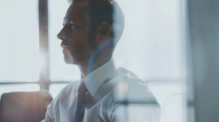 Fototapeta premium Male caucasian executive ceo businessman leader with diverse partners team managers group at meeting Multicultural professional businesspeople working together on business sales plan i : Generative AI