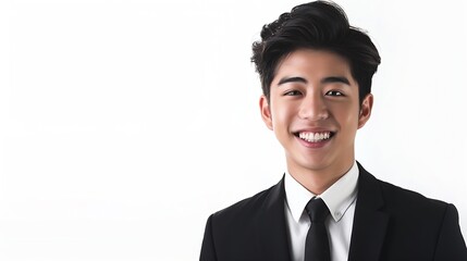 Business man smile and style portrait in studio for corporate or CEO fashion while happy Face of asian entrepreneur person on isolated white background with pride for luxury success an : Generative AI