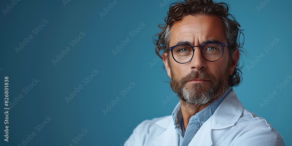 Poster blue scientist banner design for minimalistic canvas