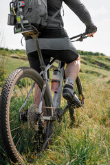 Mountain biking in the field. High quality photo