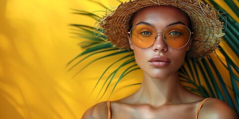 Empty Yellow Canvas Backdrop for Summer Fashion Accessory