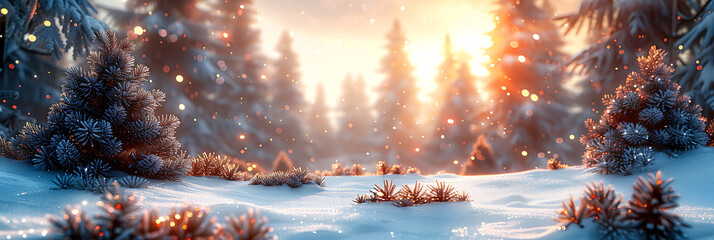 Winter Scene with Blurred Christmas Backdrop and Framed Banner