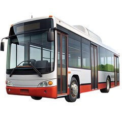 A modern city bus with large windows and red trim used for urban transportation