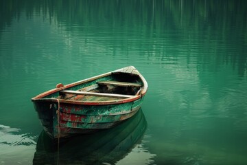 Boat in a quiet cove of a green lake