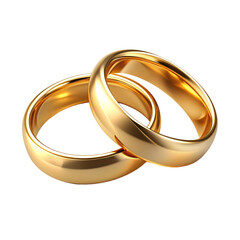 Two golden wedding rings Isolated on transparent background