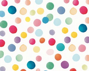 Colorful polka dot pattern with various vibrant circles on a white background, perfect for festive designs and creative projects.