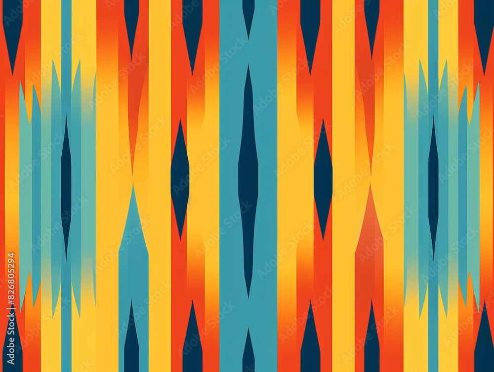 Poster vibrant geometric pattern with bold colors, featuring symmetrical shapes and a dynamic blend of hues