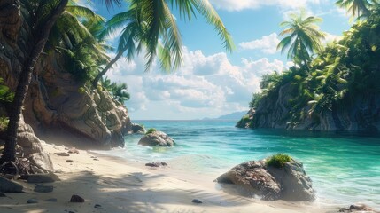 Tropical Island Beach Paradise Rocks Under the Sun