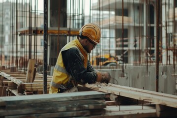 Construction worker with helmet