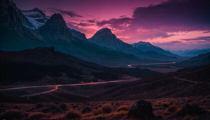 purple sunset over a mountain - 1