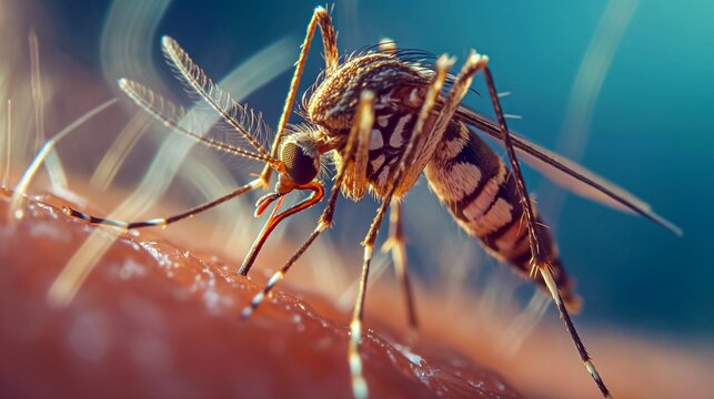 a mosquito is seen sucking a human's skin with its right hand