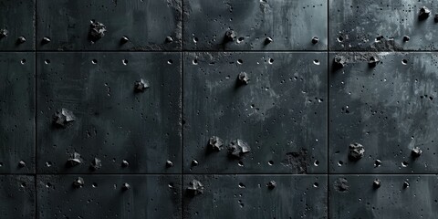 Fototapeta premium Dark metallic wall pocked with indentations and debris