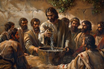 Miracle of Jesus Christ turning water into wine: a transformative event at Cana, demonstrating Christ's divinity and his ability to bring joy and abundance through divine intervention