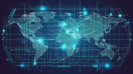 Fototapeta premium World map, network connectivity, data exchange and telecommunication