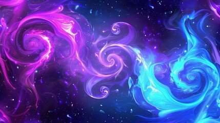 Glowing neon swirls in cosmic ultraviolet hues. Mystical and futuristic background