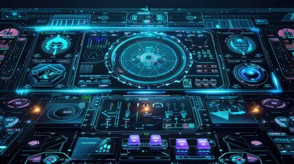 Holographic tech dashboard on dark backdrop