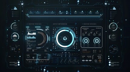 Holographic tech dashboard on dark backdrop