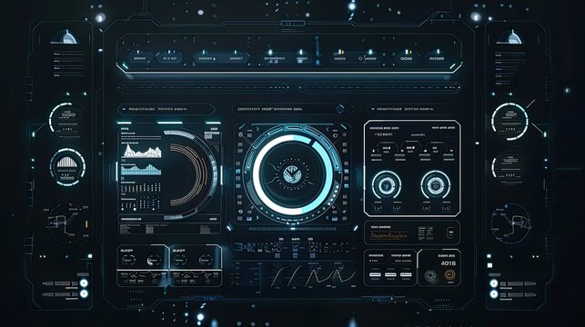 Holographic tech dashboard on dark backdrop