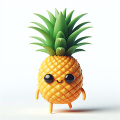 3D funny pineapple cartoon isolated on white background. Fruit and agriculture for a healthy diet