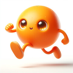 Obraz premium 3D funny orange cartoon isolated on white background. Fruit and agriculture for a healthy diet