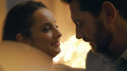 Loving couple dancing home spending romantic evening at candles light closeup - Powered by Adobe