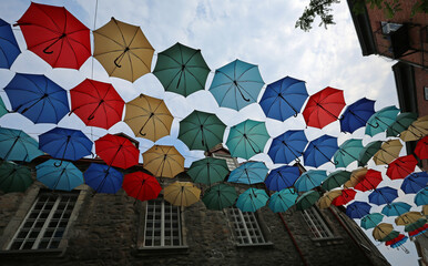 Umbrellas composition - Rue du Cul-de-Sac, Quebec City, Canada