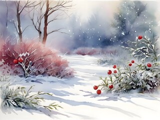  Winter Garden Backyard Watercolor Art