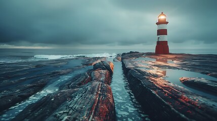 Fresh view of a lighthouse on a rocky shore - Powered by Adobe