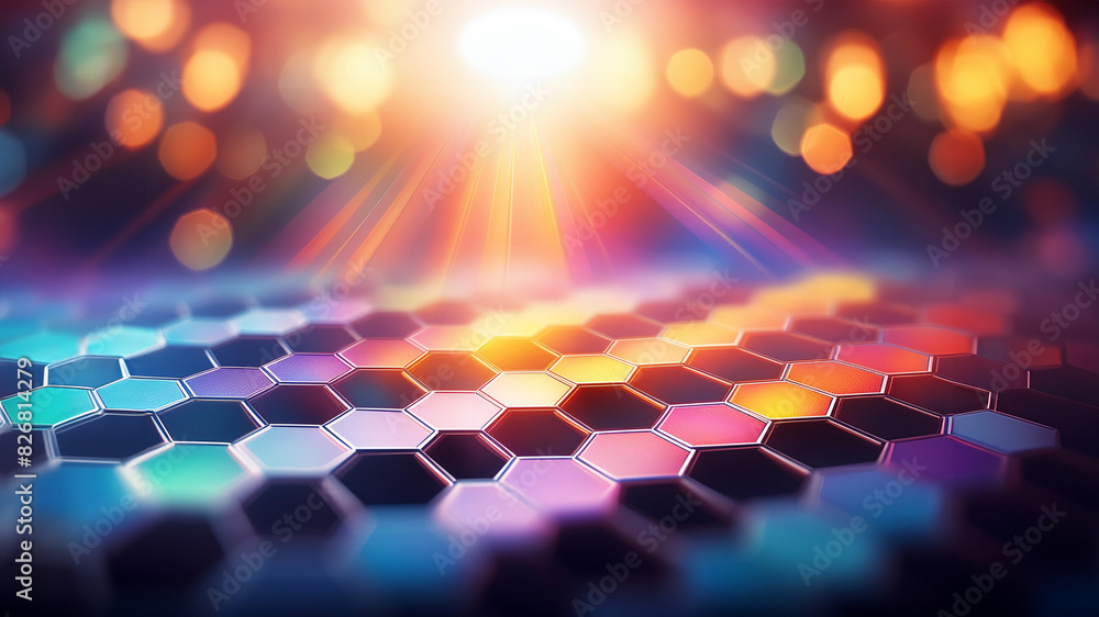 Aufkleber radiant hexagons: a luminous display of colorful hexagons under a spotlight. generative ai